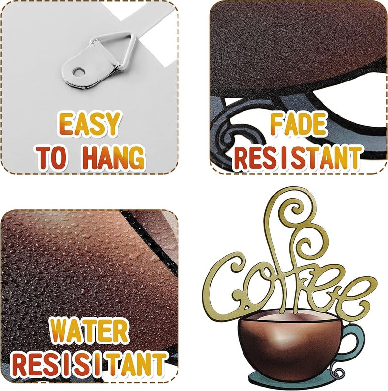 Hotop 4 Pieces Metal Coffee Cup Wall Decor Coffee Bar Decor Cafe Themed Wall Art Decoration Vintage Cup Signs for Kitchen Decorations Shop Restaurant Lounge Decorations(Brown) - Image 3